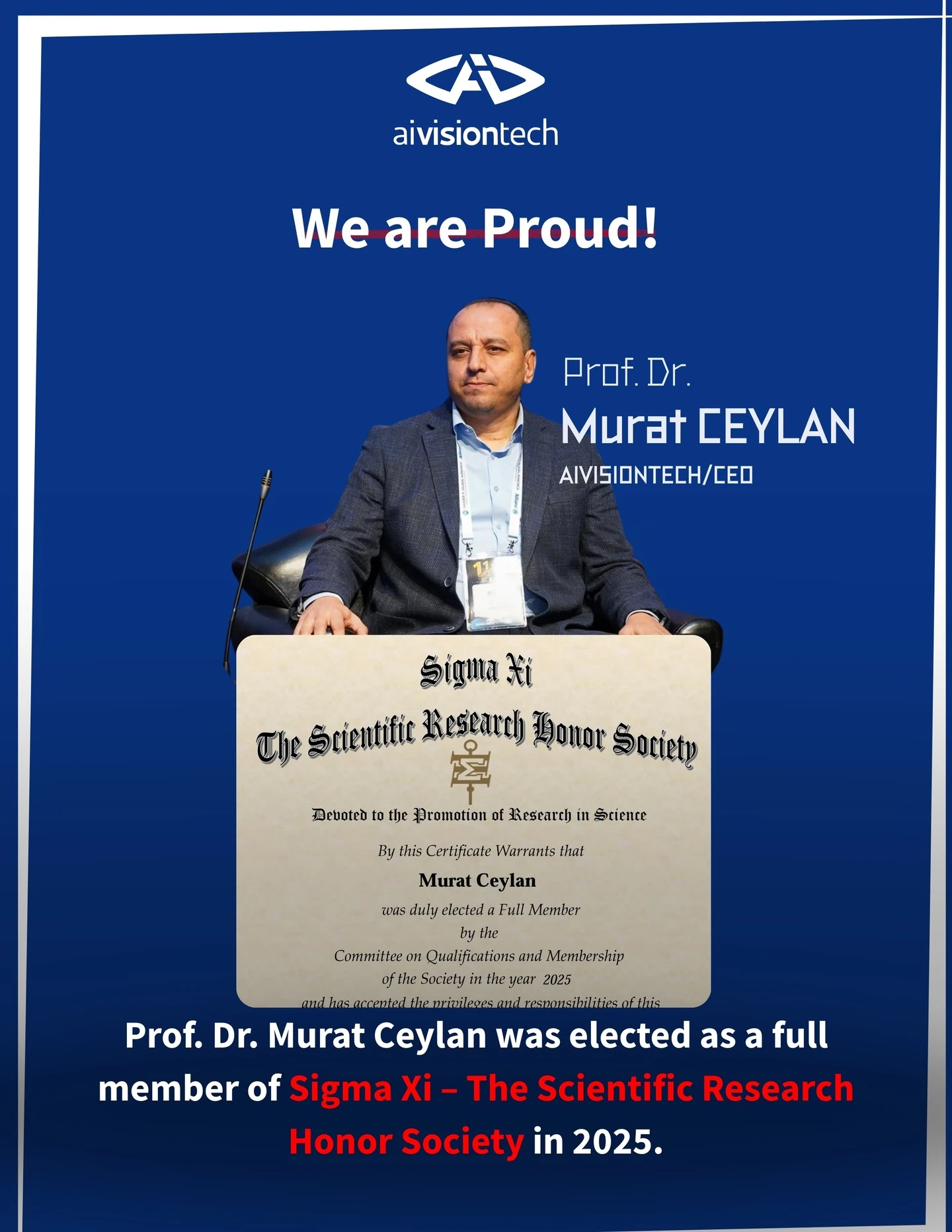 Prof. Dr. Murat Ceylan  Sigma Xi full membership certificate