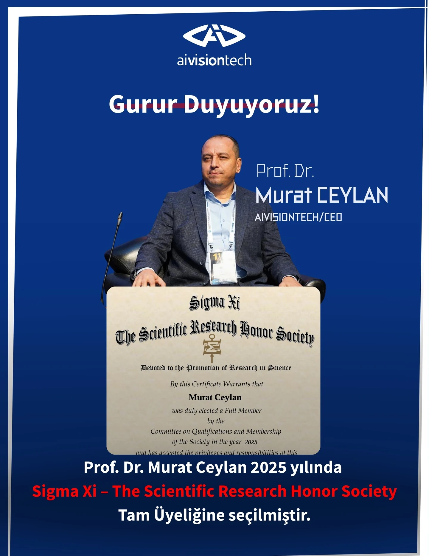 Prof. Dr. Murat Ceylan  Sigma Xi full membership certificate